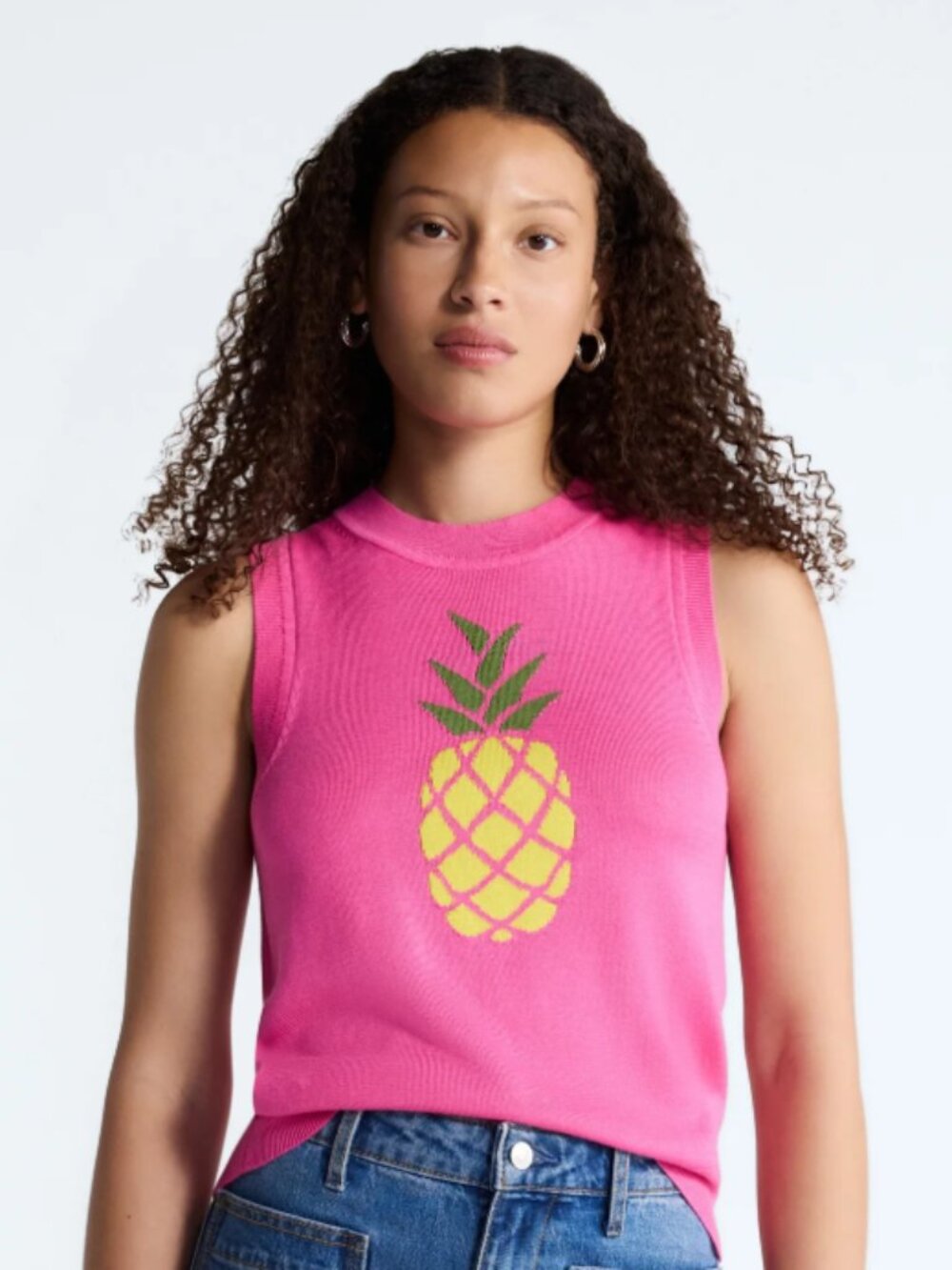 NEW Free Assembly Women's Pineapple Graphic Small (4/6) Sleeveless Sweater Top